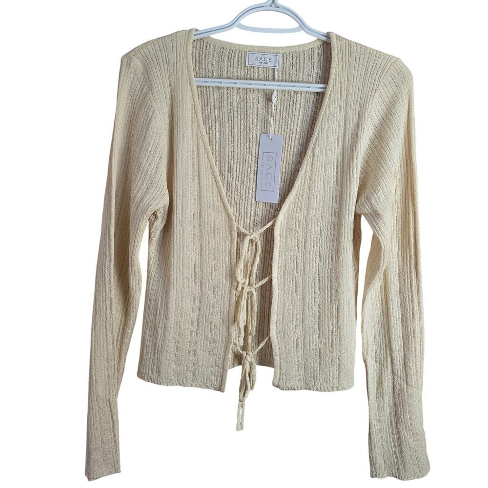 Sage The Label Cream Valeria Tie Front Rib Cardi Blouse Large